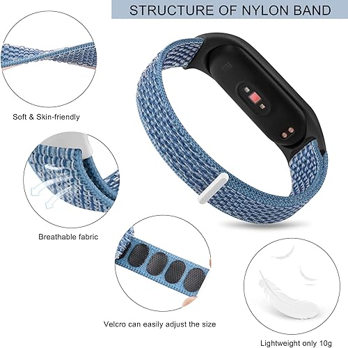 Miniatura 9 de Amzpas Bandas de nailon para Xiaomi Mi Band 5Mi Band 6, paquete de 3 correas de reloj de tela suave para Amazfit Band 5Band 6, pulseras de repuesto