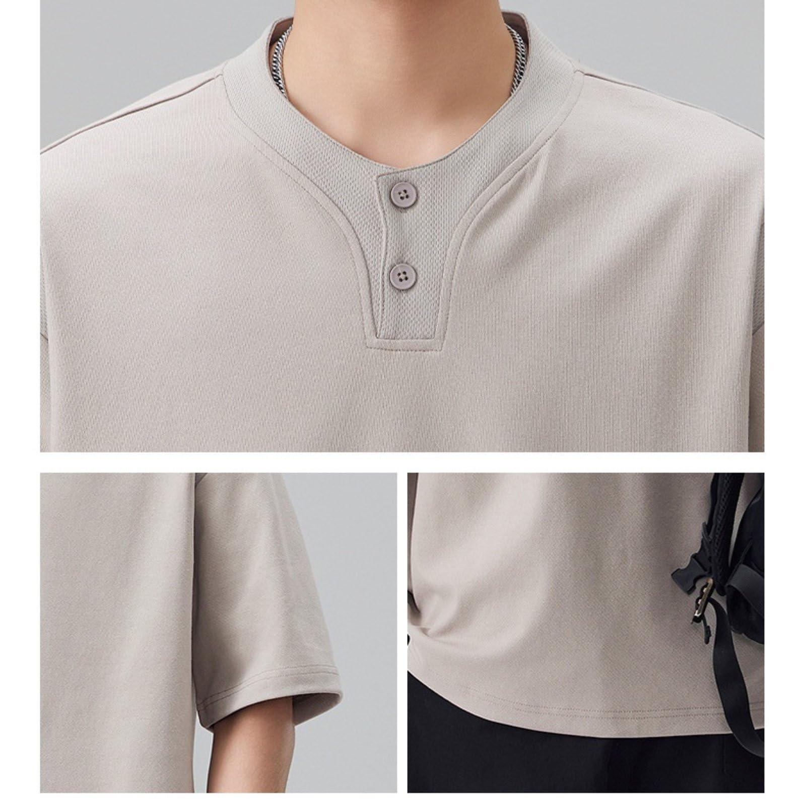 T-Shirt Henley Oversize Da Uomo, Manica Corta Testurizzata Casual Vestibilità Larga Streetwear Top Estivo