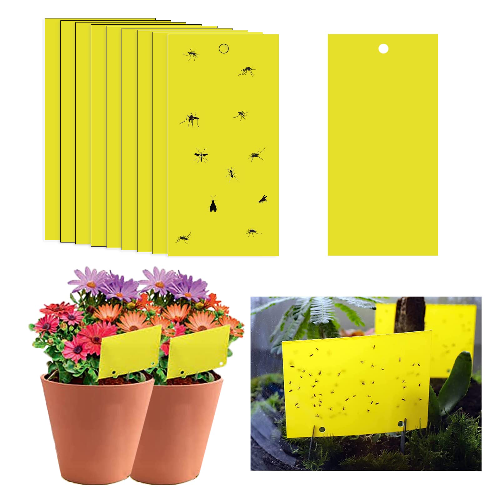 Sticky Fly Traps, 20 * 30cm Yellow Fly Paper Stickers, Yellow Sticker Protection Plant, Sticky Fly Catchers Dual-Side For Insect Against Fungus Gnats, Whiteflies, Aphids