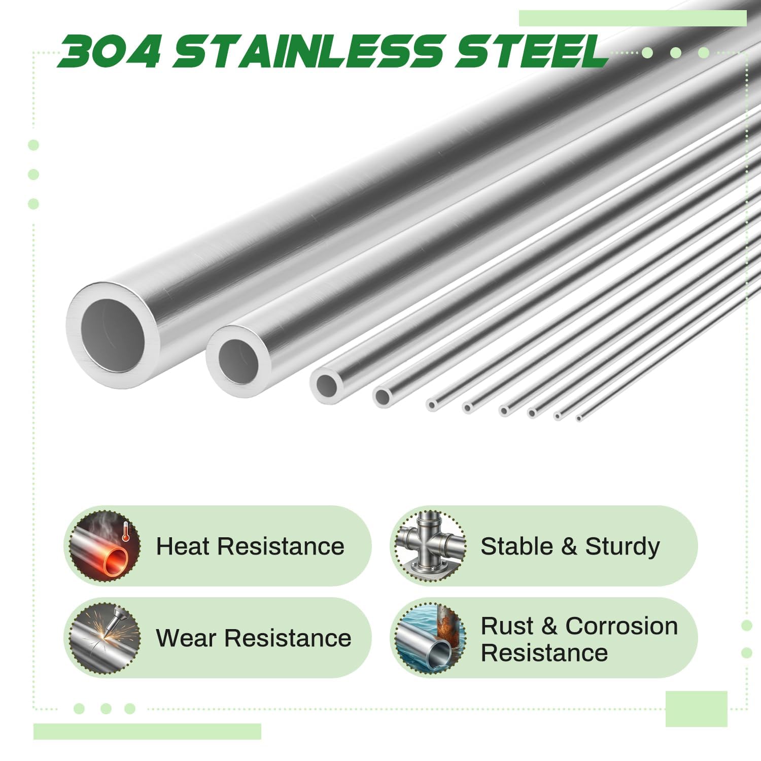 4 piezas de tubos de acero inoxidable 304, 12,7 mm de diámetro exterior x 1 mm de espesor de pared x 300 mm de longitud – Tubo redondo de acero inoxidable sin costuras para modelismo, ingeniería