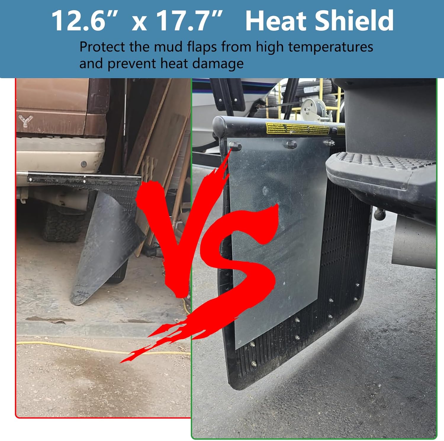 Adjustable Hitch Mounted Mud Flaps for 2.5" Receiver Hitch, 78.5"-96.6" Width Tow Guard System, Heavy Duty Polymer Mud Flaps with Weights & Heat Shield for Pickup Truck, RV, Trailer Towing