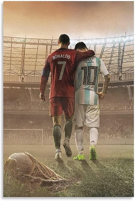 GNKIO Lionel Messi and Ronaldo Competition Portrait, Black and White Inspirational Poster Canvas Art Poster and Wall Art Picture Print Modern Family Bedroom Decor Poster 12 x 18 inches (30 x 45 cm)