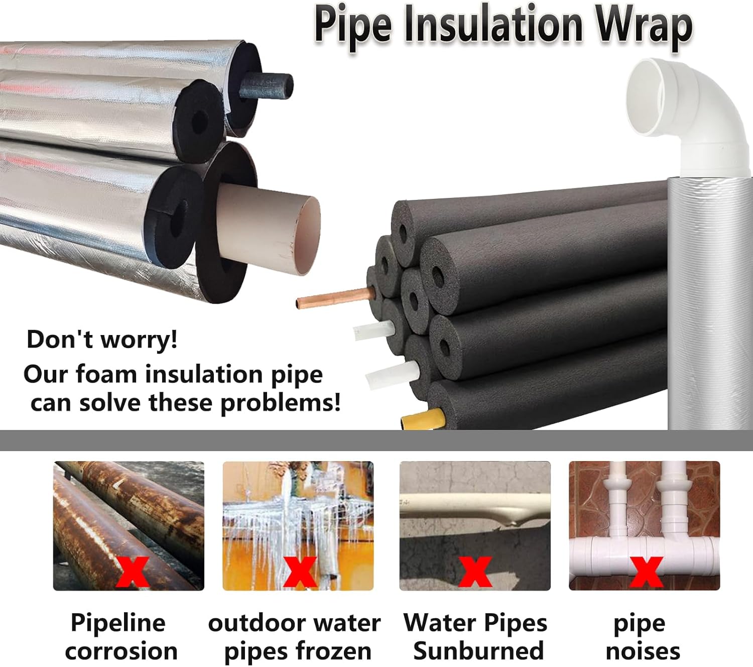 Self-Adhesive Foam Insulation Pipe,22 ~ 160mm Pipe Insulation Foam Tube, Thickness 50mm Length 100cm, Aluminum Foil Self-Adhesive Pipe Coverings(43 mm)