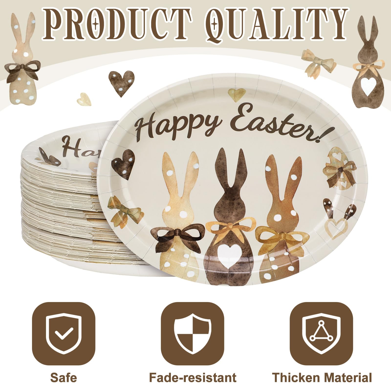 Nitial Ovale Oster-Pappteller, 27,9 x 22,9 cm, Einweg-Servierteller für Süßigkeiten, Kekse, Dessert, Urlaub, Party, Dekoration, Hase, 100 Stück