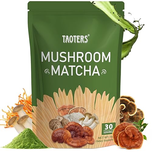 Matcha de hongos con 6 hongos adaptogénicos y matcha de grado ceremonial, aceite MCT, leche de coco en polvo para una mejor energía, enfoque,