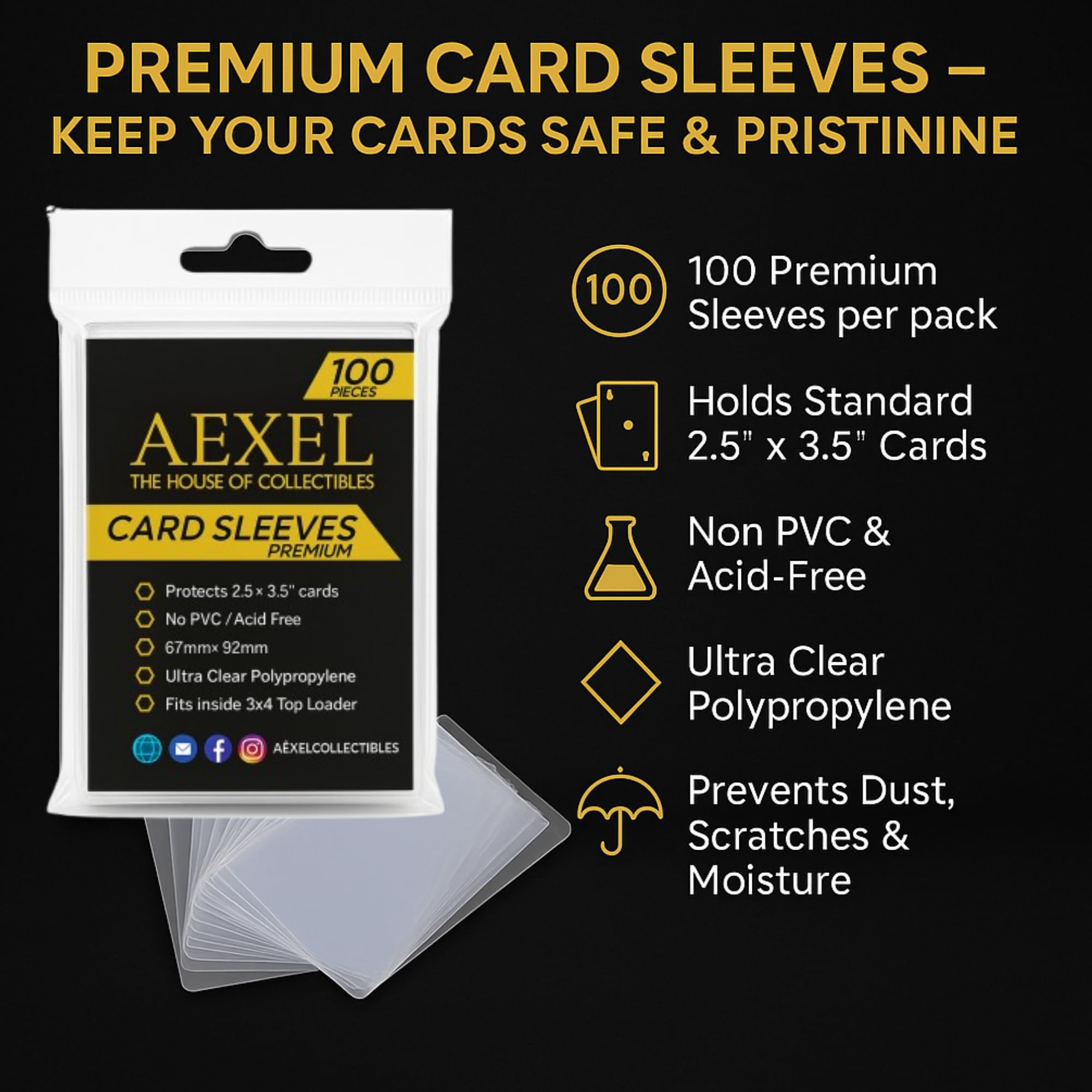 AEXEL Premium Clear Penny Sleeves for Trading Cards 67mm x 92mm - Fits Poke- mon, Chrome & All TCG Cards Archival Quality, Acid-Free, Non-PVC Ultra Soft Card Protectors (4 Pack of 100 Pcs) 2