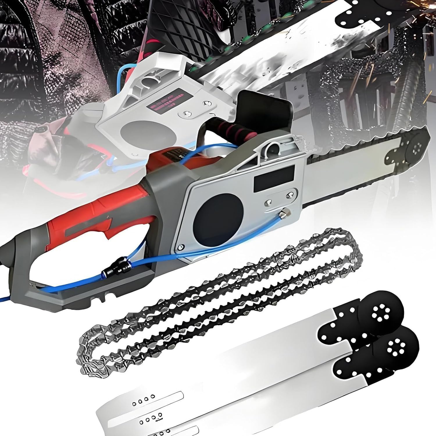 Tagliamuri Elettrico Industriale 5800w/6500w, Sega per Cemento con Catena Diamantata,profondità di Taglio 350mm/480mm,con 2 Catene Diamantate E 2 Barre di Guida