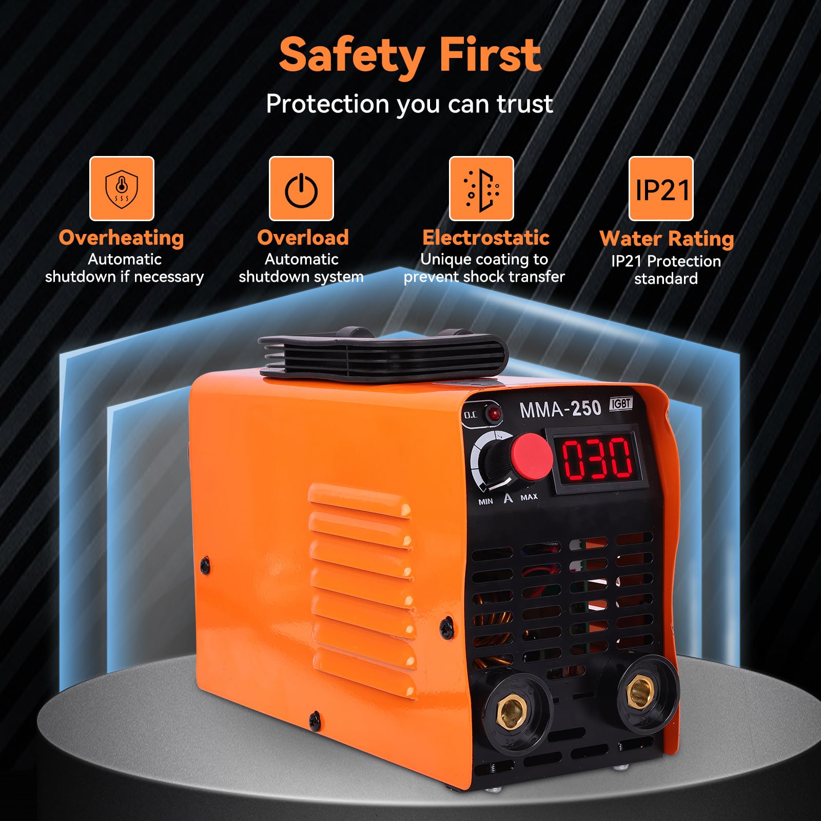 Soldador Inverter 250A 220V IGBT Portátil con Pantalla Digital LCD, Máquina de Soldar Eléctrica Electrodo MMA ARC Profesional, Kit Completo para Bricolaje y Hogar