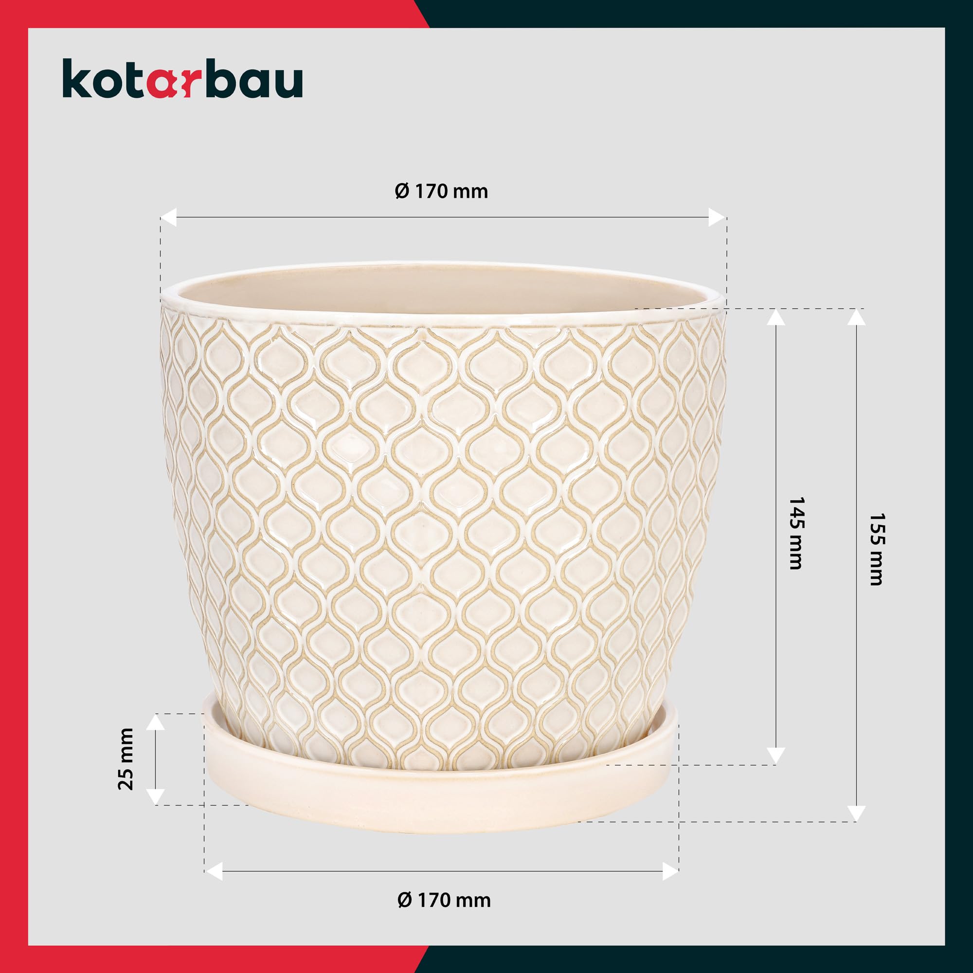 Bloempot keramisch vintage - met lekbak - 17 cm - crèmekleurig Bloempot keramisch vintage - met lekbak - 17 cm - crèmekleurig