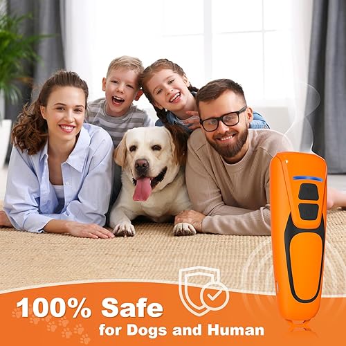 Dog Bark Deterrent Devices, Ultrasonic Anti Barking Device for Dogs, Up to 50FT Long Range Rechargeable Bark Control Safe for Dogs & Human Portable Indoor Outdoor, Dog Training & Behavior Aids(Orange,4.5 x 2 x 1 inches)