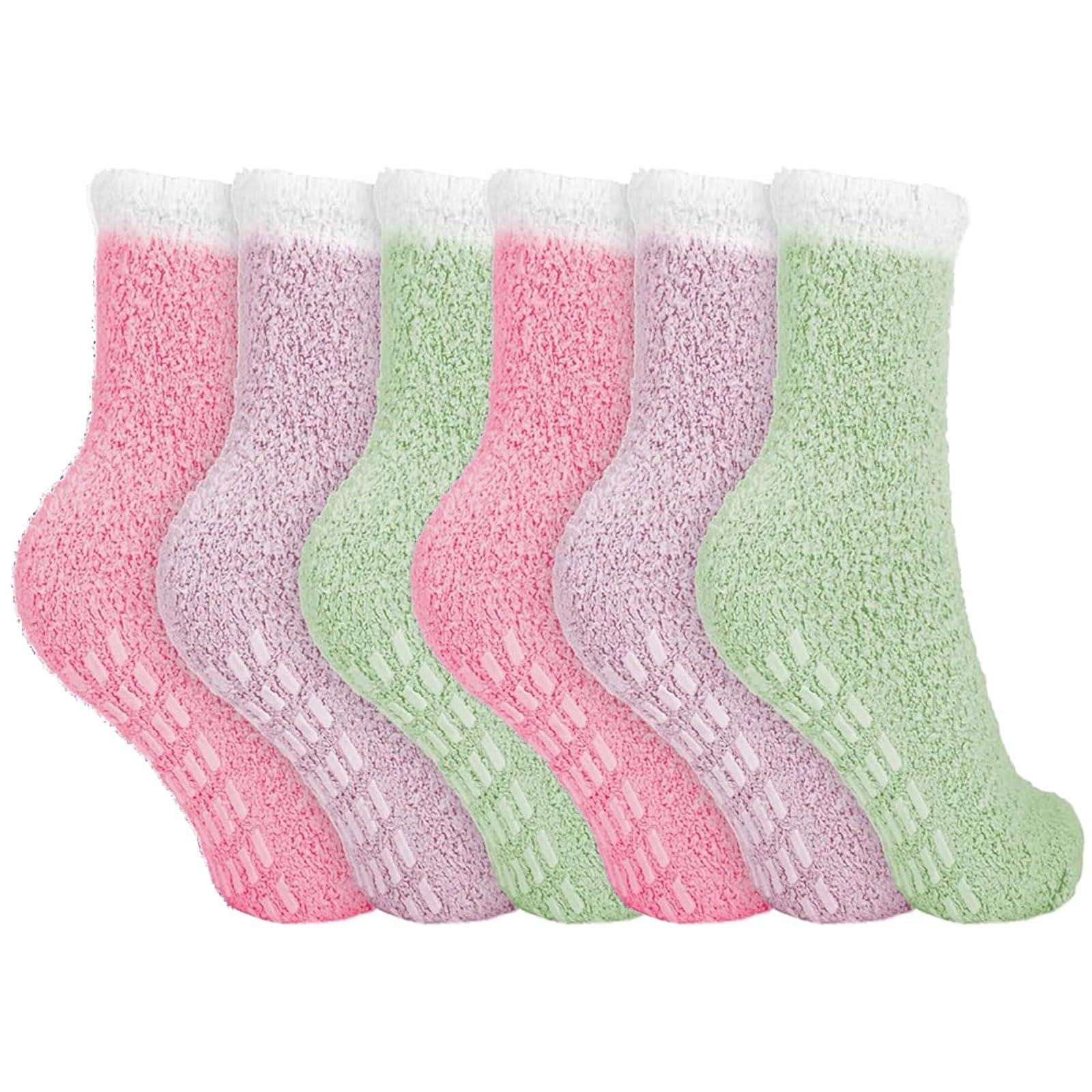 YSFVNP6 Pcs Fluffy Bed Socks, Warm Cosy Non Slip Grip Socks for Women & Girls