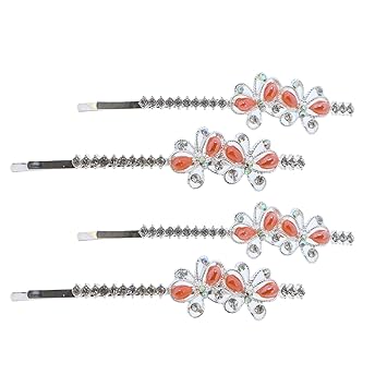 Rhinestone Bobby Pin with Pearl Buttetfly Bridal Hair Pin - Set of 4 Red