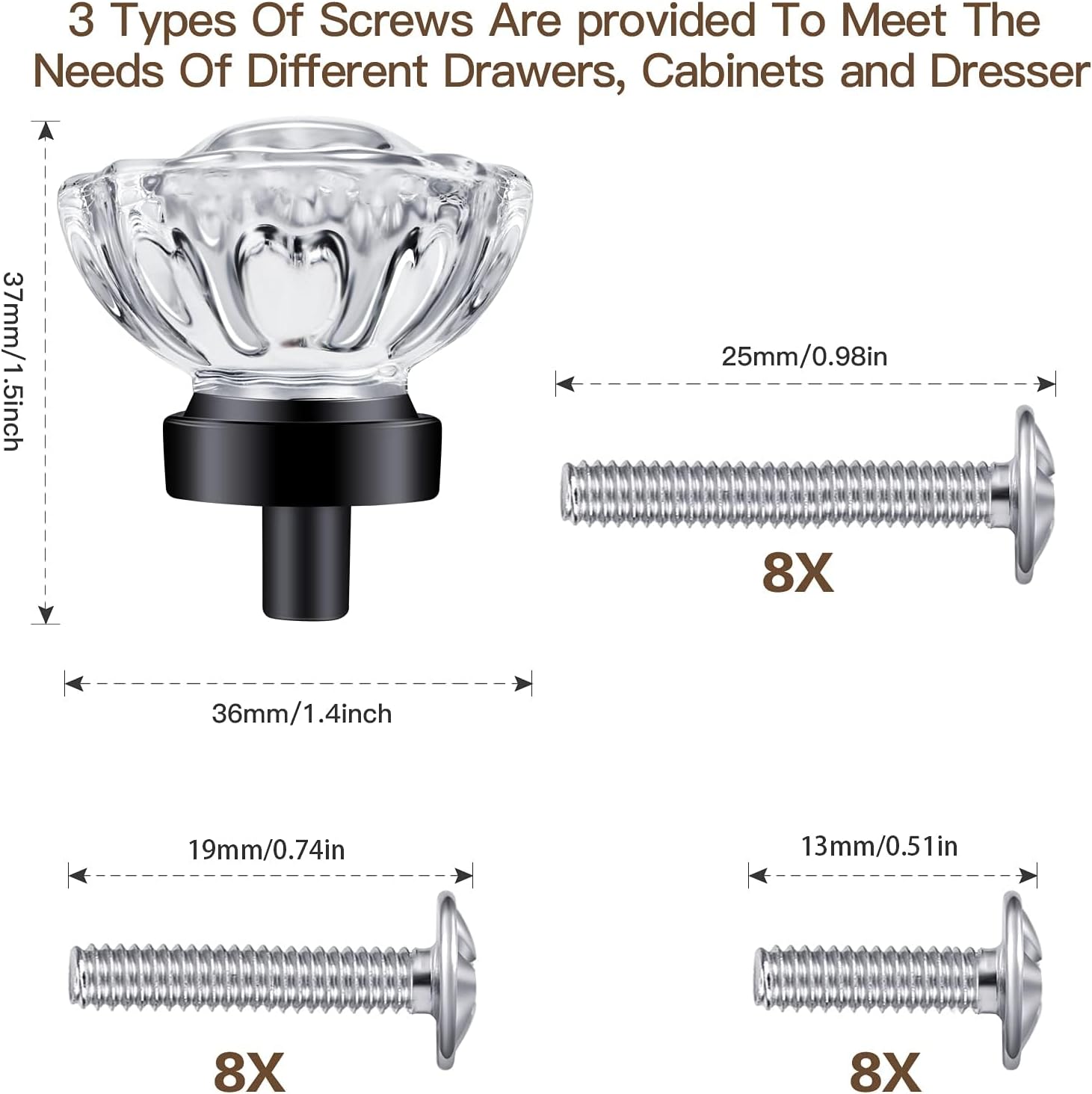 Cabinet Knobs Matte Black 8 Pack Glass Cabinet Knobs Vintage, Crystal Drawer Knobs and Pulls, Dresser Knobs