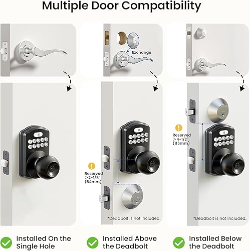 Miniatura 9 de Veise Cerradura de perilla de puerta con teclado, cerradura digital de entrada sin llave con asa, perilla electrónica para puerta delantera y