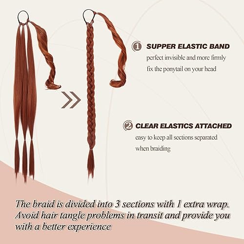 Miniatura 77 de BARSDAR 30 Inch Long Braided Ponytail Extension with Hair Tie - Straight Sleek Wrap Around Brown Braided Ponytail Hair Extensions - Synthetic Pony