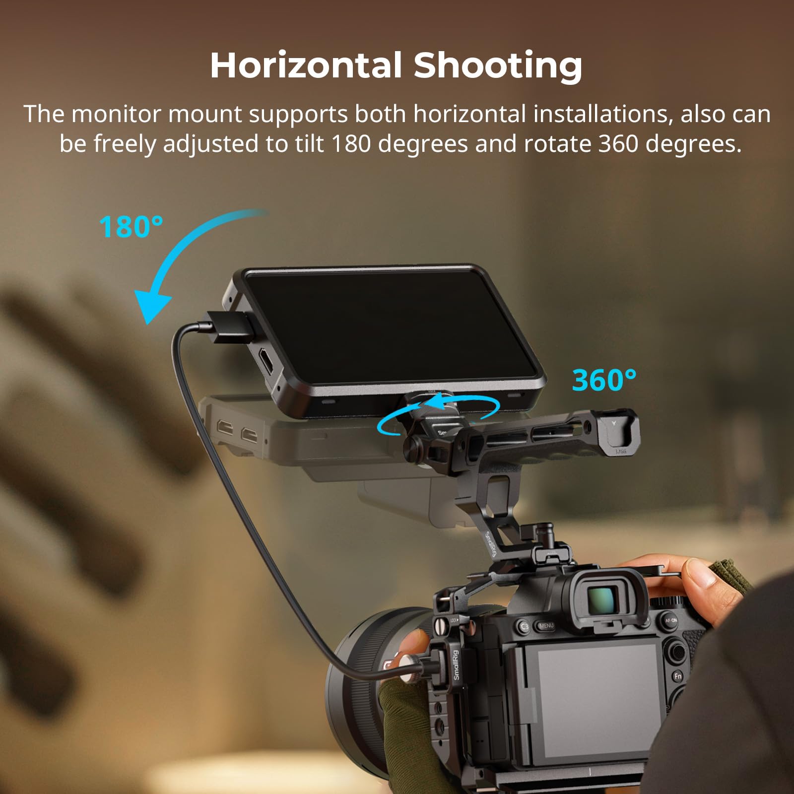 SMALLRIG Supporto regolabile per monitor ARRI, girevole a 360° e inclinabile a 180°, vite di posizionamento da 3/8"-16" per ARRI, vite di posizionamento da 1/4", riprese orizzontali e verticali - 6314