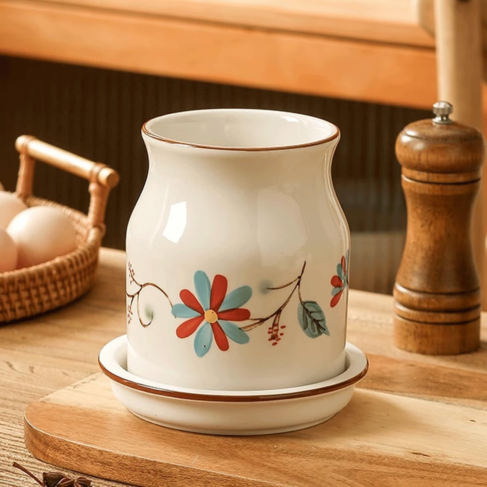 Eiauiuo 05 Utensils Pot Utensil Crocks Ceramic Utensil Holder Draining Base For Tea Spoon Storage Pot Tea Room And Multifunction Countertop Kitchen Use(05)