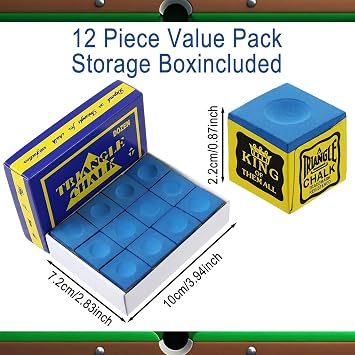 12Pack Pool Cue Chalk, Billiard Chalk Cubes Blue for Snooker, Standard Pool Table Accessories and Billiard Supply Set