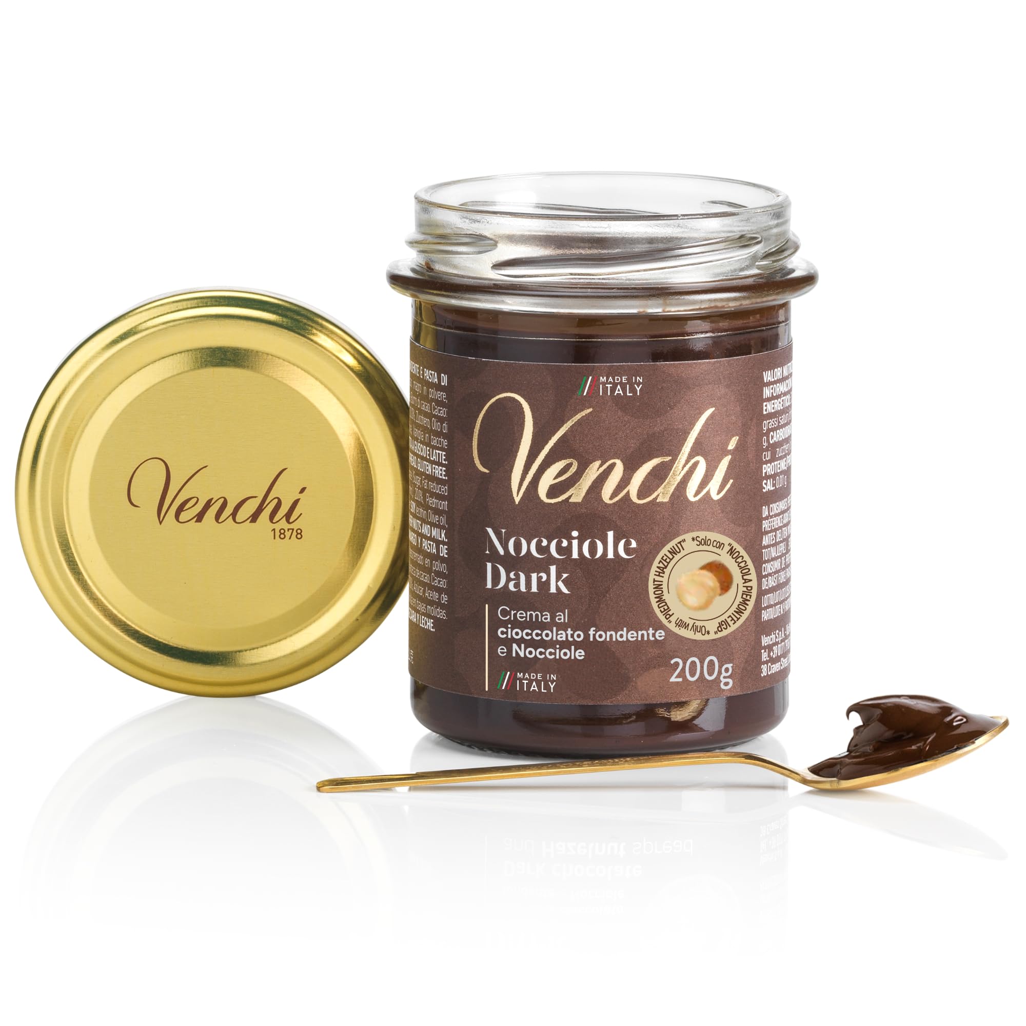 Venchi - Dark Chocolate and PGI Piedmont Hazelnut Spread, 200 g - Gluten Free - Vegan