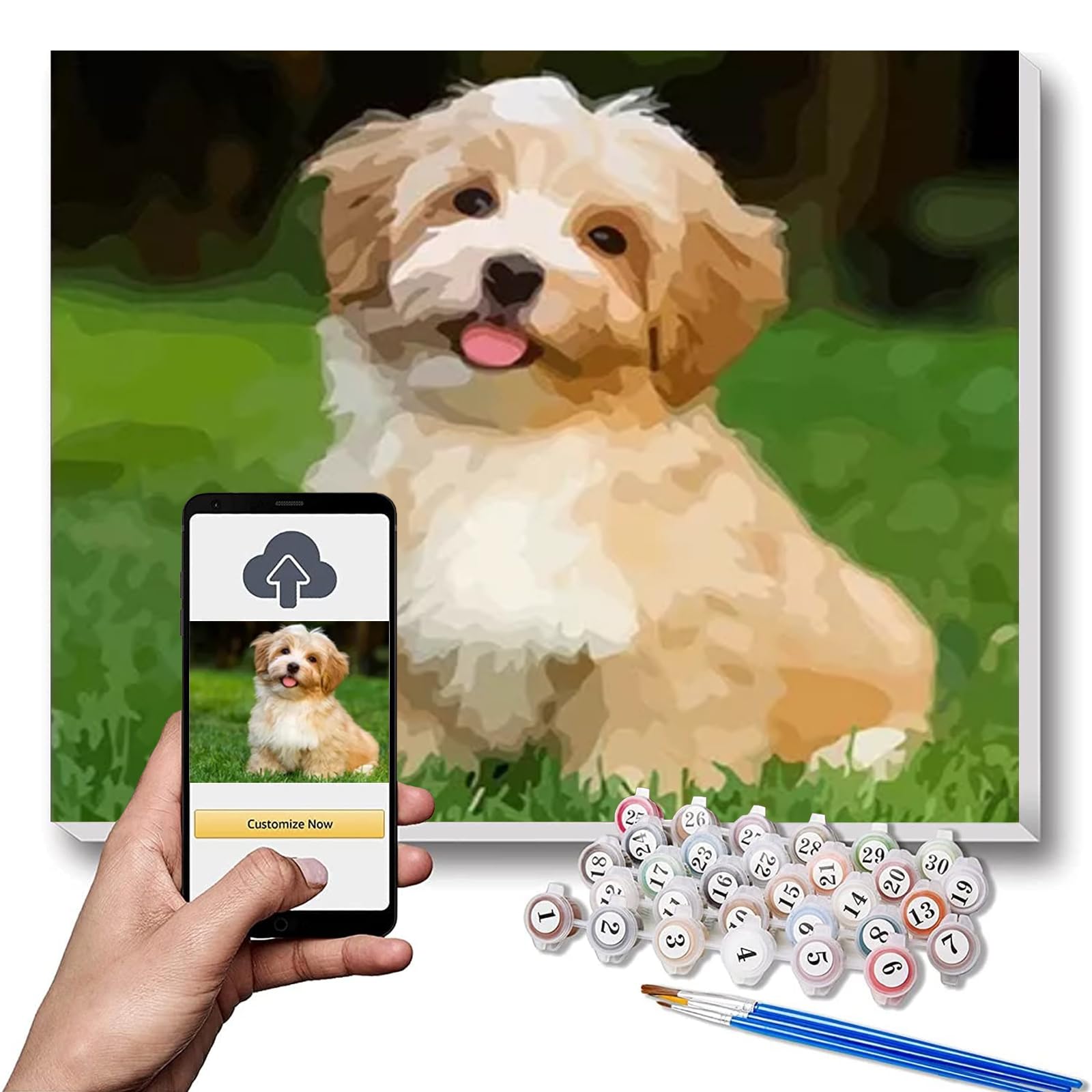 Lehaha Personalised Paint by Numbers for Adults, Professional Pet and Portrait Painting Kits, Customised Make Your Own Photo Canvas, Drawing Paintwork and Brushes(No Frame,40 x 50cm)