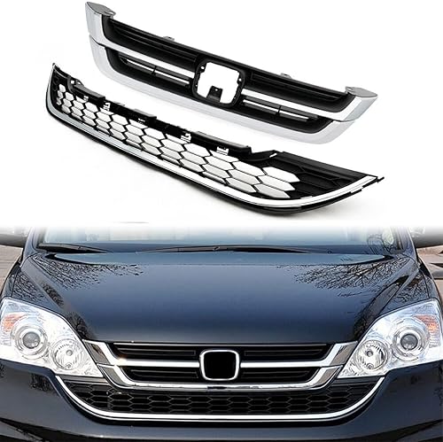 Rejilla de parachoques compatible con Honda CRV CR-V 2010 2011 negro cromado parachoques delantero inferior + rejilla superior