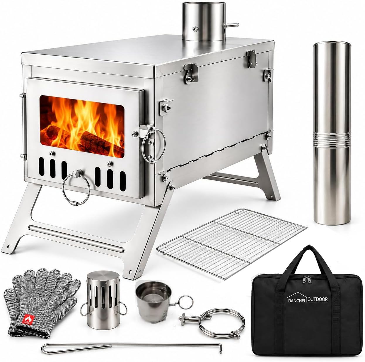 DANCHEL OUTDOOR S6 Portable 304 Stainless Steel Hot Tent Camping Stove