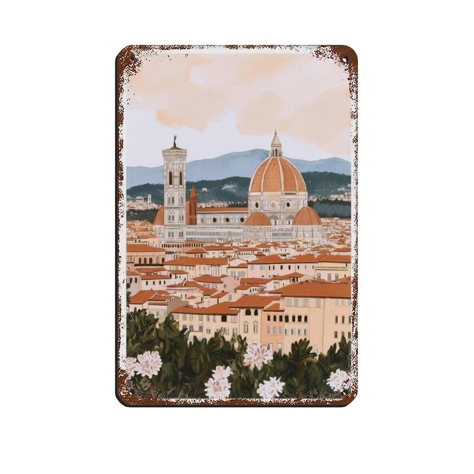 Lxwnze 20L X 30W Cm Florence Poster, Italy Art, Travel Poster Tin Sign Vintage Metal Pub Club Cafe Bar Home Wall Art Decoration Poster Retro 8X12inch(20X30cm)