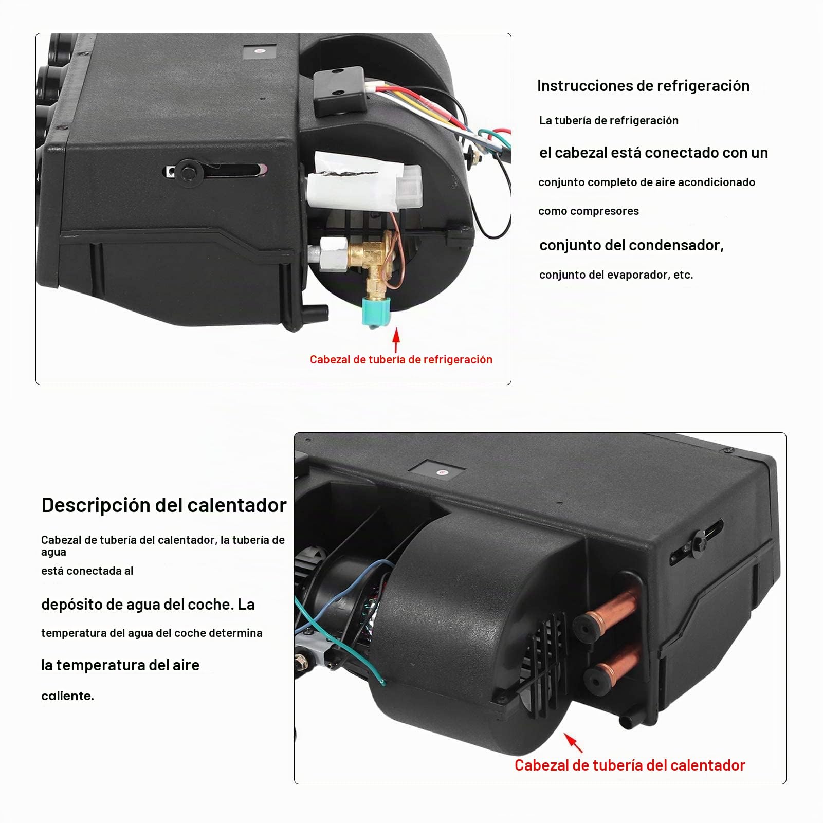 Unidad de ensamblaje de evaporador de aire acondicionado A / C y kit de calentador, termostato de enfriamiento de calefacción debajo del tablero de 12 V, 3 velocidades, 600CFM, universal para automóvi