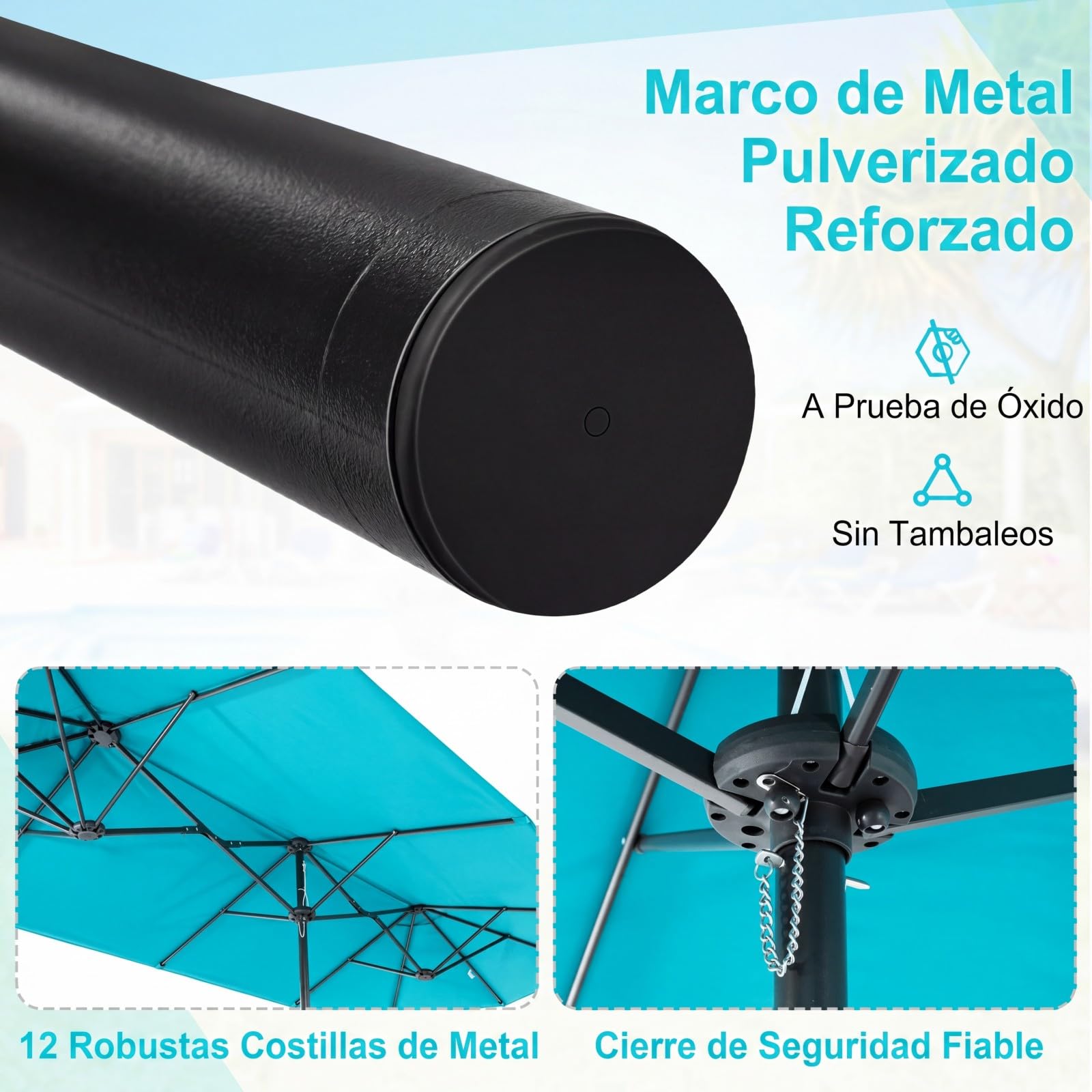 GOPLUS 4x2m Sombrilla Doble Terraza Exterior con Base, Parasols Jardin Grandes con 12 Varillas, Manivela, Protección Solar, Sombrilla Rectangular para Terraza, Piscina, Playa(Turquesa, 4x2 m)