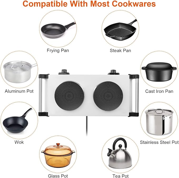 Estufa Eléctrica Portátil 2 Puestos 21x10x3 in 110V miniatura 5