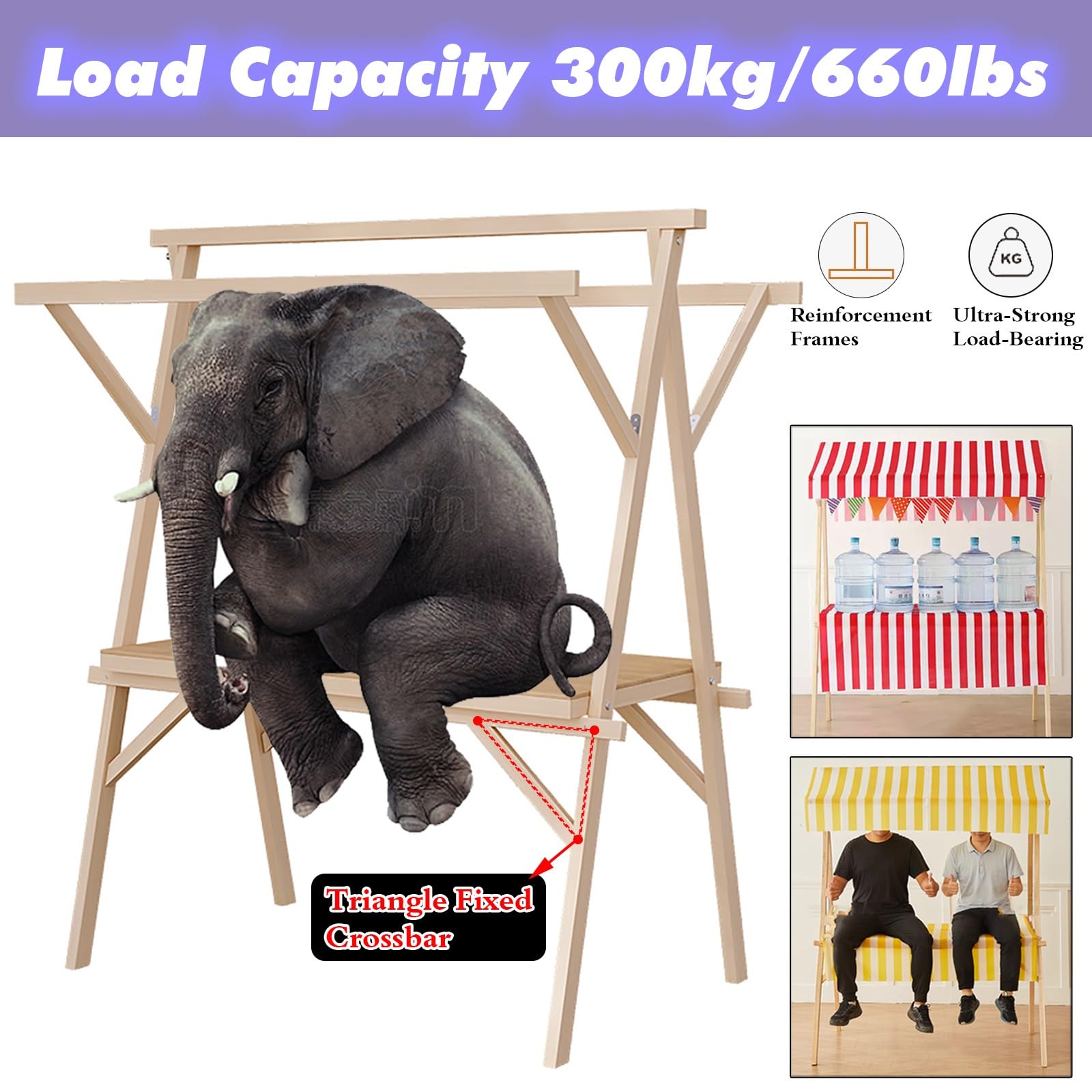 Mobilny wózek dostawczy z daszkiem, składany drewniany stragan na imprezy, 120cm Display Stand, 660lbs Pojemność, gładkie koła na festiwale