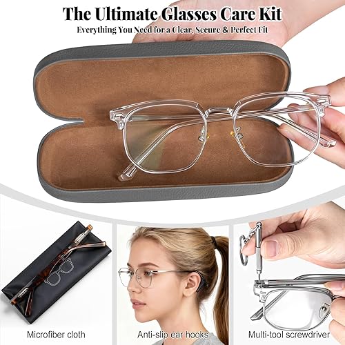 Miniatura 3 de RayLove Estuche para lentes, paquete de 2 unidades, unisex, funda rígida para lentes, de piel sintética, con accesorios para gafas