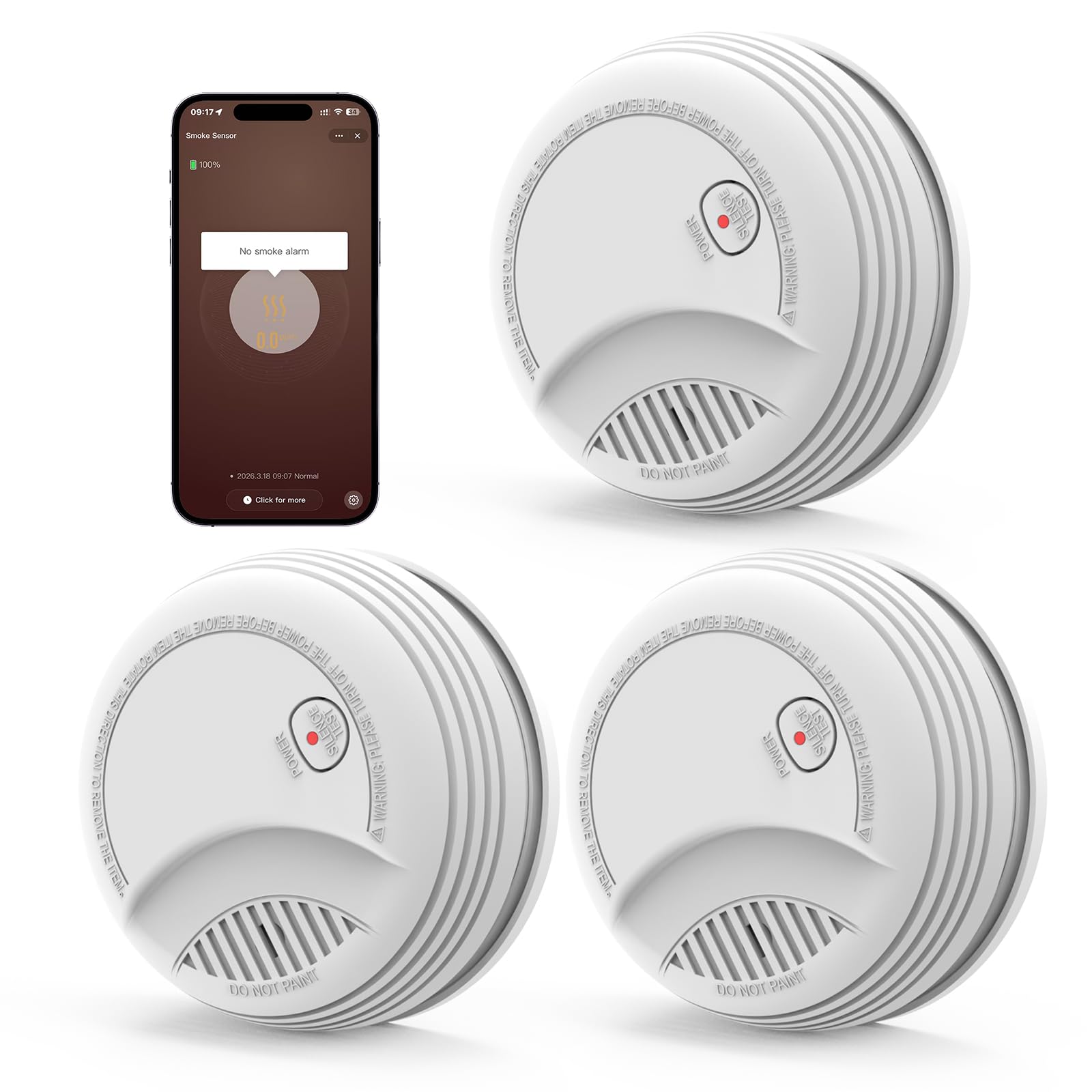 Détecteur de Fumée WiFi Intelligent avec Batterie au Remplaçable