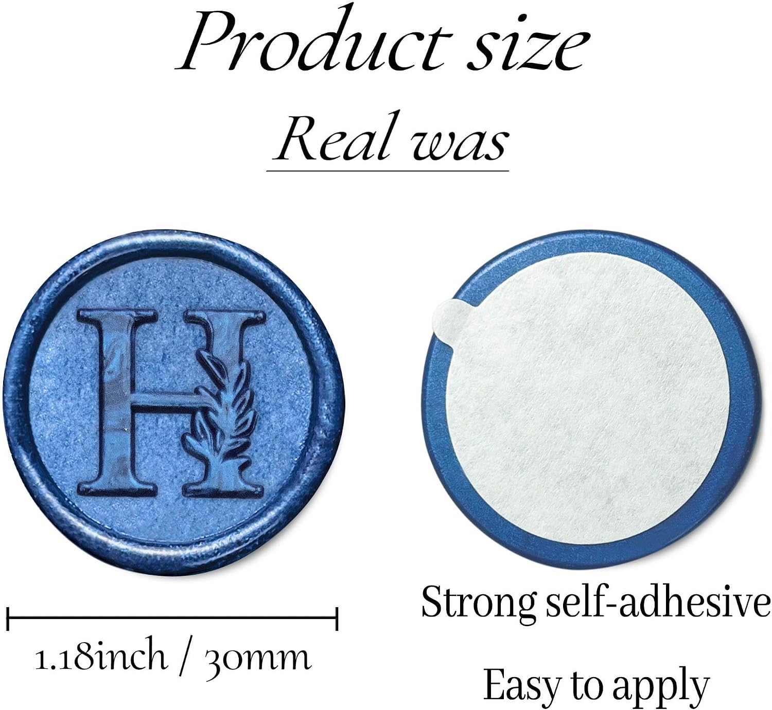 25Pcs Blue Wax Seal Stickers Handmade Vintage Botanical Leaves Adhesive Letter Wax Stickers for Wedding Party Invitations, Envelope, Gift Wrap, Christmas(Initial H, Blue) image 2