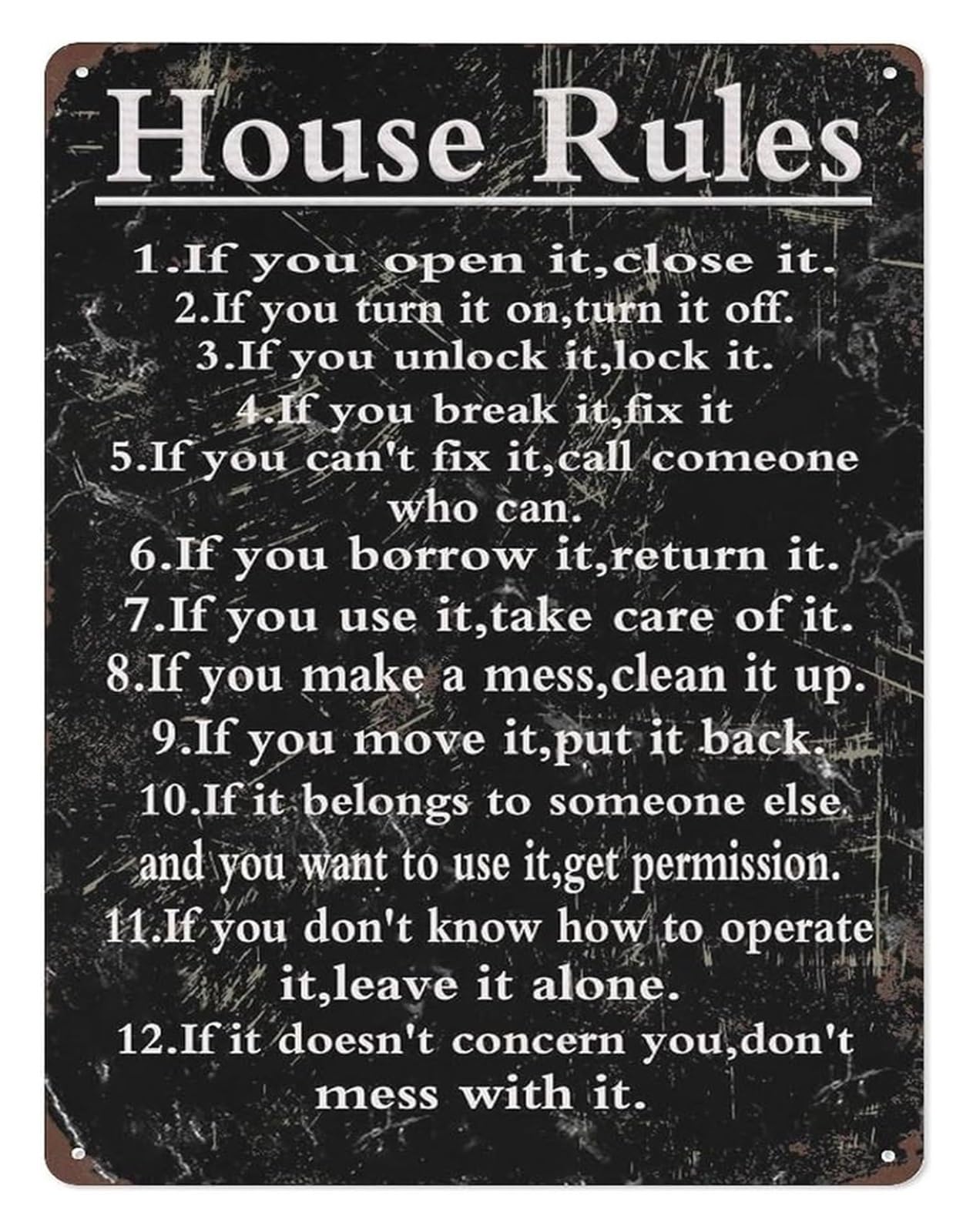 EKFBQBGW Bar Rules Metal Tin Sign No Fighting No Crying No Quitting Humorous Wall-Art for Man Cave Basement Pub 8 X 12 in