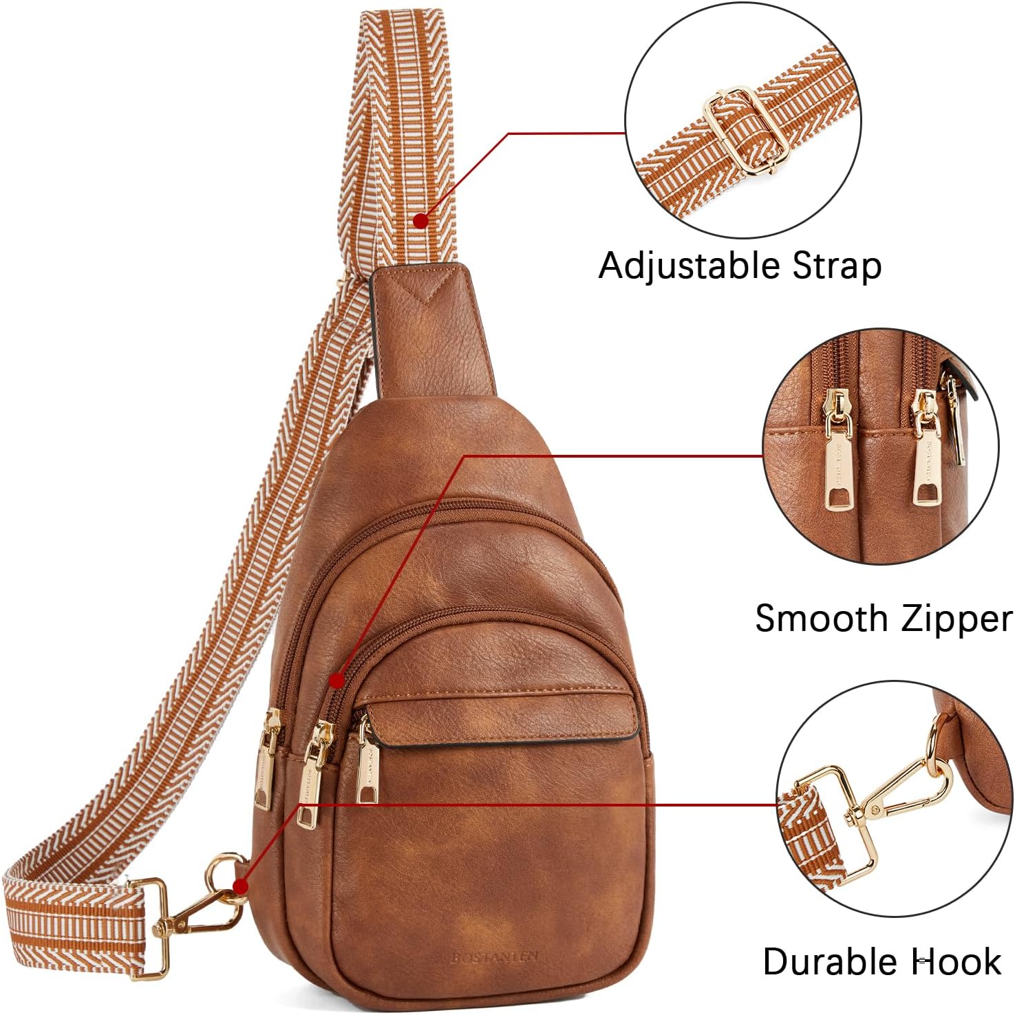 BOSTANTEN Small Sling Bag for Women Leather Crossbody Bags Fanny Pack Chest Bag for Travel - Image 8