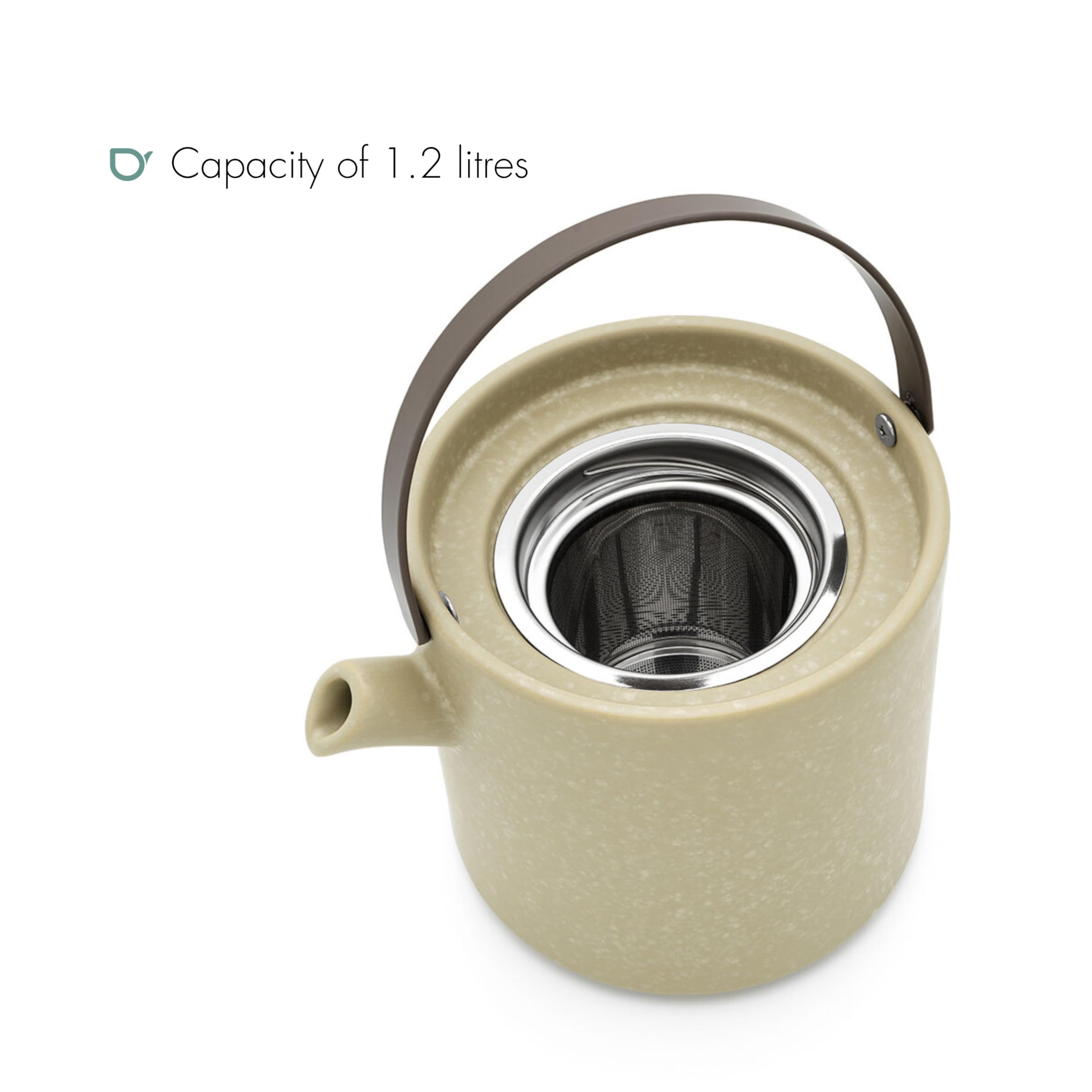 Bredemeijer Theiere Avec Infuseur Thé et Chauffe Plat Umea 1,2L-Gris argile | Petite Théière avec Infuseur en Céramique, Couvercle Bambou, Gain de Place et Lave-Vaisselle