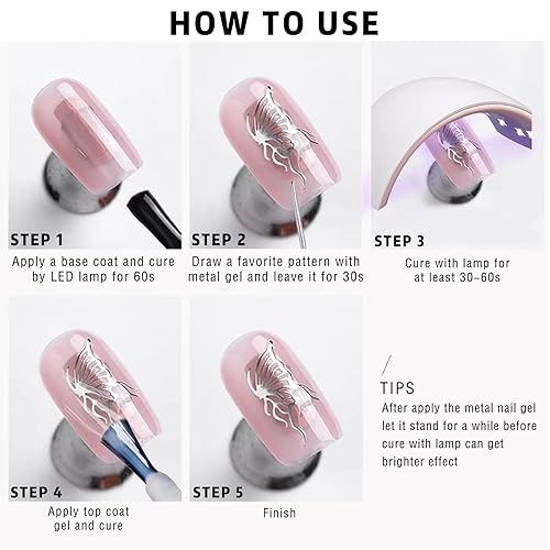 Miniatura 6 de NewBang Esmalte de uñas en gel de pintura metálica de 0.5 fl oz, acabado de espejo metálico 3D, acabado de espejo de metal plateado cromado