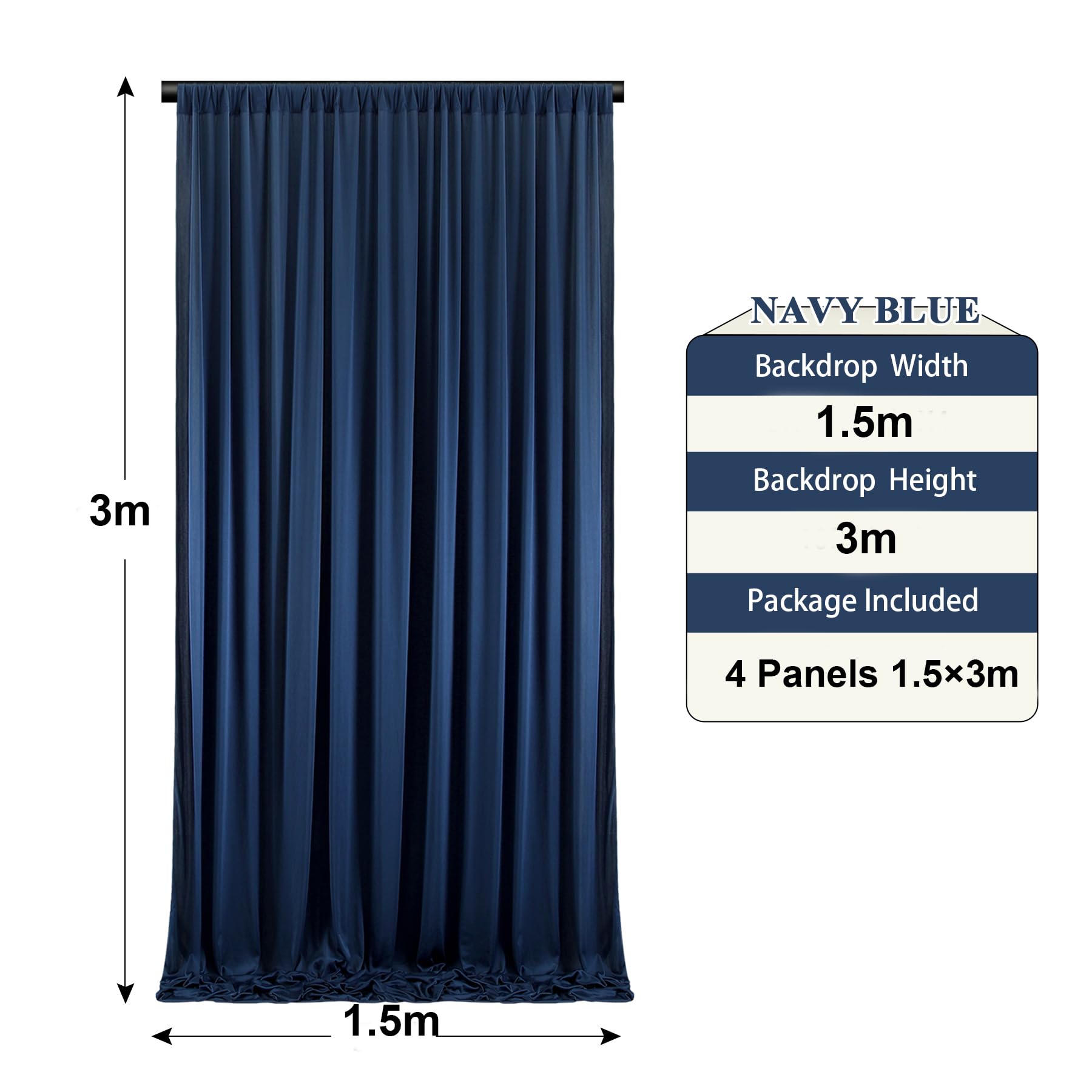 Tenda di sfondo blu marina 6×3 m, decorazione per matrimonio festa compleanno laurea anniversario parete fotografica sfondo, 4 pannelli 1,5×3 m tende marine morbide setose senza pieghe per fondali