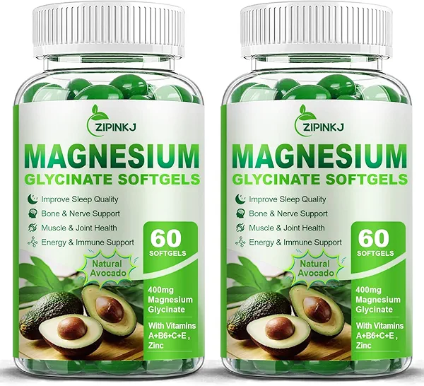 ZIPINKJ High Absorption Magnesium Glycinate Softgels, Magnesium Supplements 400mg with Zinc, Vitamin E, B6 for Women Men, Improve Sleep, Muscle Relaxation & Bone Health, Gluten-Free, Non-GMO, 2 Pack