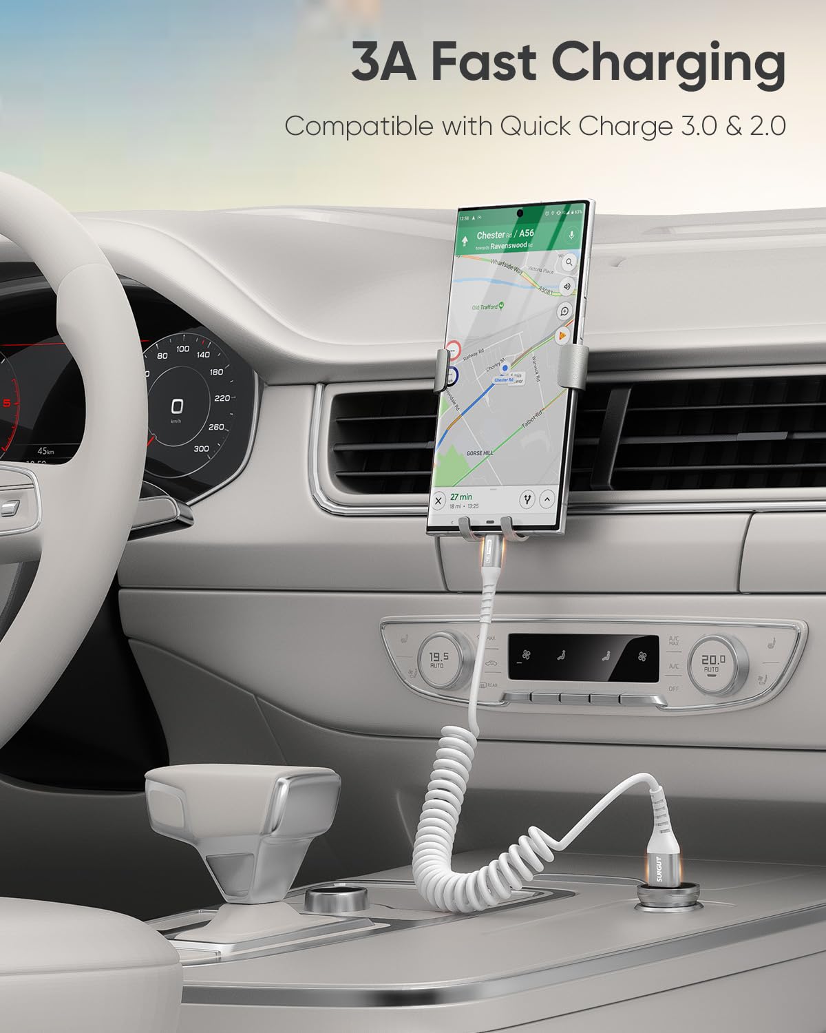 SUNGUY Cavo a Spirale USB C, 1Pezzi 1.5M [Lunghezza comoda: 0.4-1M] USB a USB-C e Cavo Dati per Android Auto, CarPlay, iPhone Serie 17/16/15, Galaxy S24 Ultra S23 FE, Google Pixel, Xiaomi - Bianco