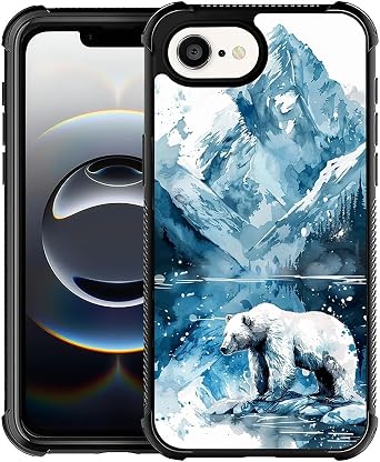 CARLOCA Compatible with iPhone 16e Case for Girls Boys Ultra Protection Soft Silicone TPU Non Slip Back for iPhone 16e Pattern Snow Mountains White Polar Bear Ice