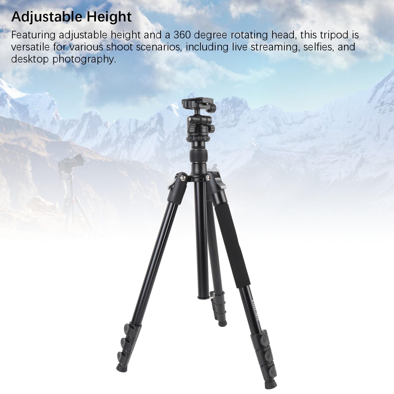 Treppiede Fotocamera Portatile, 64 Pollici Lega Alluminio con | Treppiede da viaggio leggero per fotografia, carico di 4 kg, cuscinetti antiscivolo, altezza regolabile per streaming live