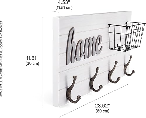 Miniatura 6 de Melannco Gancho de pared de madera blanca con cesta