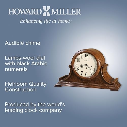 Miniatura 3 de Howard Miller Hadley Key Wound Mantel Clock – Classic Wooden Tambour Design, Westminster Chime, Serpentine Hands, Antique Style Carved Side Scroll,