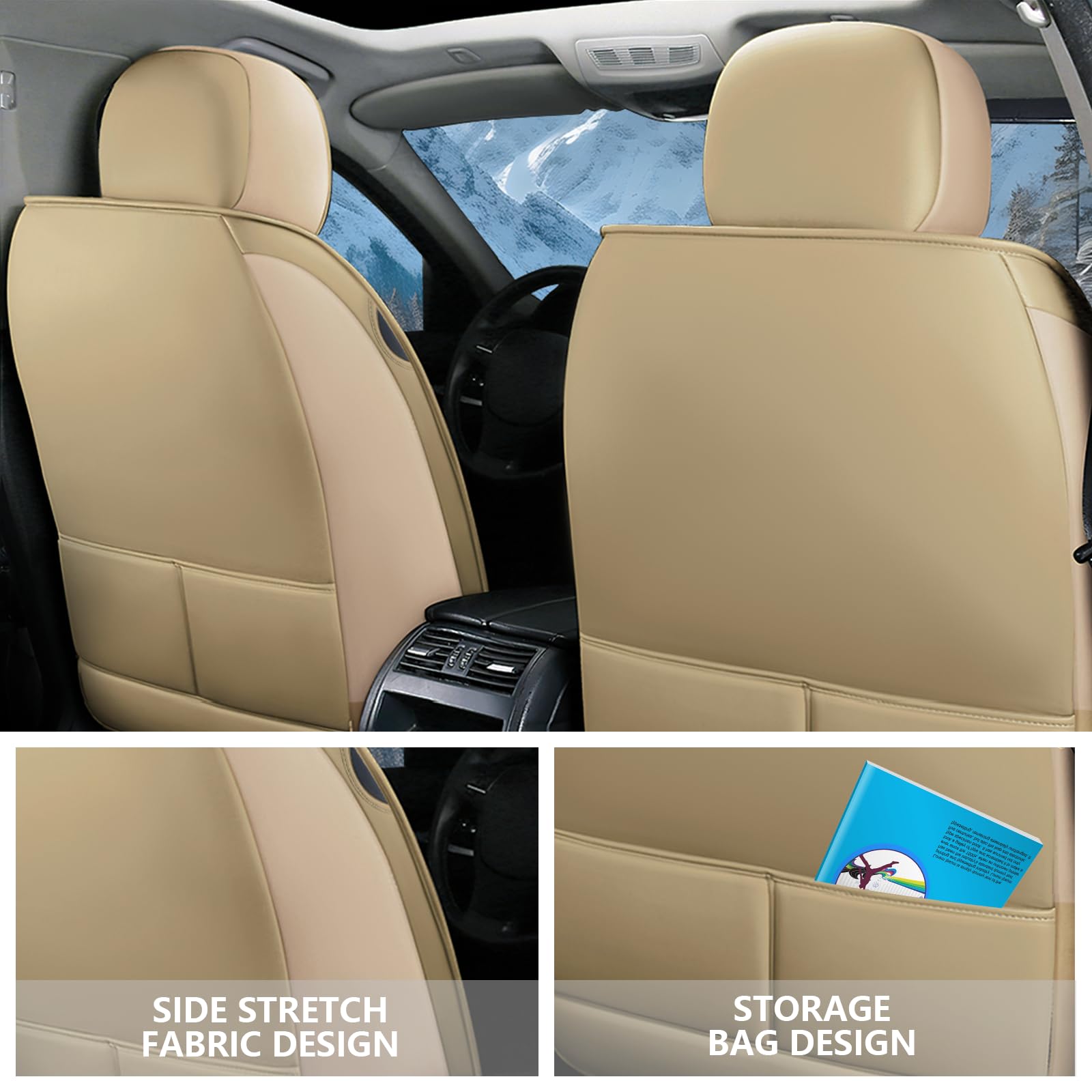 BOJVAIGA Seat Covers for Mercedes-Benz GLK-Class 2010-2015,Waterproof Leather Car Seat Covers,Soft and Breathable Auto Interior Accessories,Luxury(Front Set) Beige