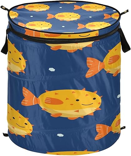 Miniatura 1 de round linen collapsable durable fabric storage for dorm Cartoon Hawaiian Fish Pattern,canastos para ropa sucia