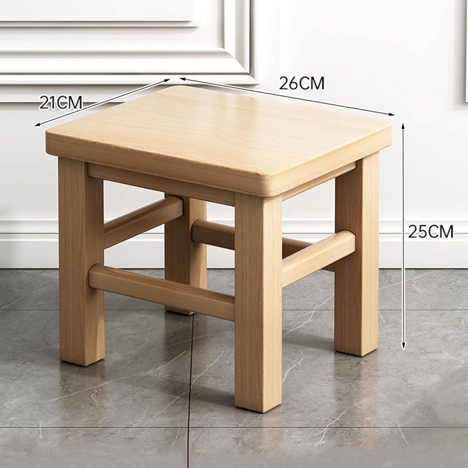 Wooden Stool Footrest Seat Footstool Wood Step Stool, Portable Rectangle Bed Stool, Small Step Ladder for Kitchen Bathroom, Foot Rest Stools Under Desk, Strong and Durable for Adul