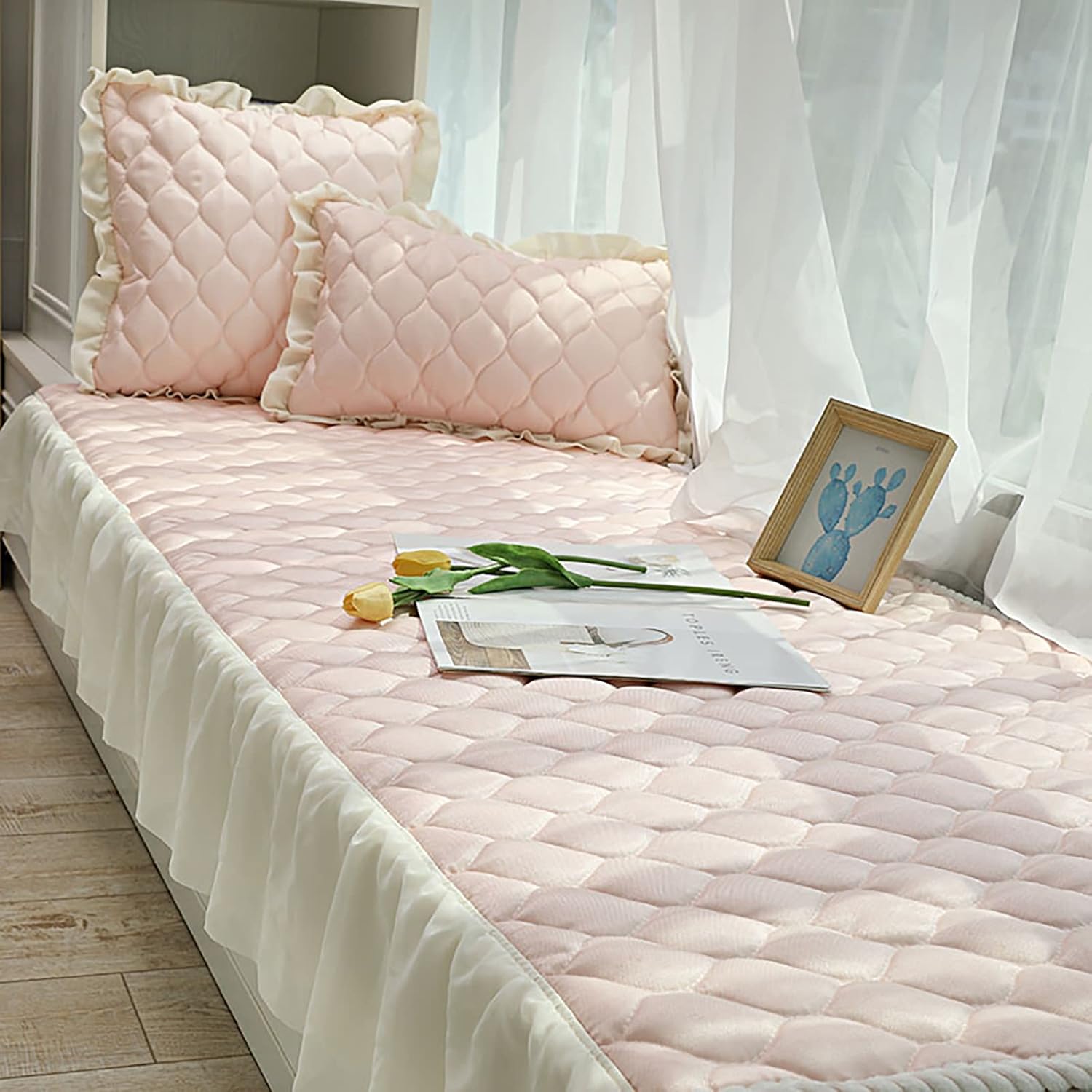 レーススカート付き通気性ベイウィンドウマット クールアイスシルクバルコニーマット ソファ防塵カバーパッド 畳 窓枠マット モダンソフ