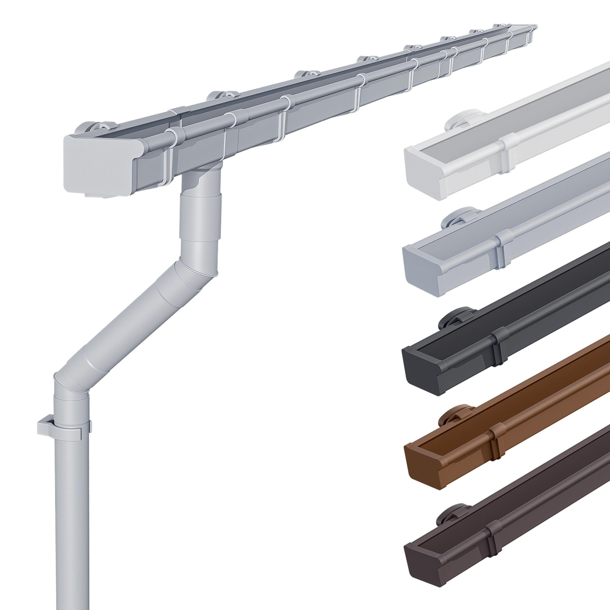 INEFA Plastic guttering Set NW68 / 68mm – Square Gutter 3m Grey – PVC-U rain Gutter with downpipe Set for Garden shed